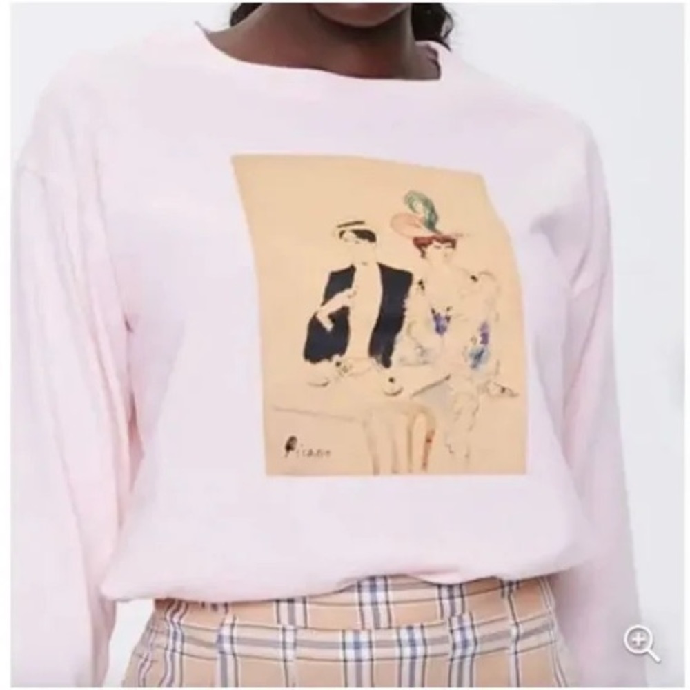 Forever 21 Picasso Cropped Long Sleeve Tee